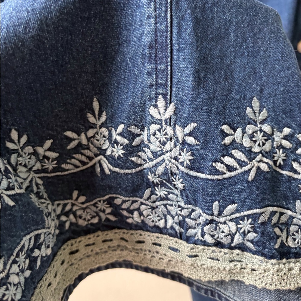 Denim Embroidered Floral Dress Size XL Cotton Sleeveless Western Cowgirl Crochet - Picture 5 of 12